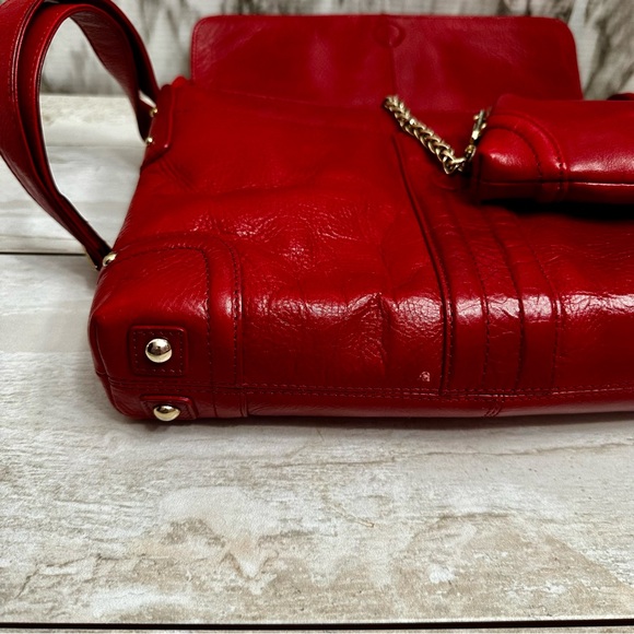 Eileen West Red Shoulder Bag Brass Hardware Coin Purse Vintage Vibe Classic Rich - Picture 5 of 16